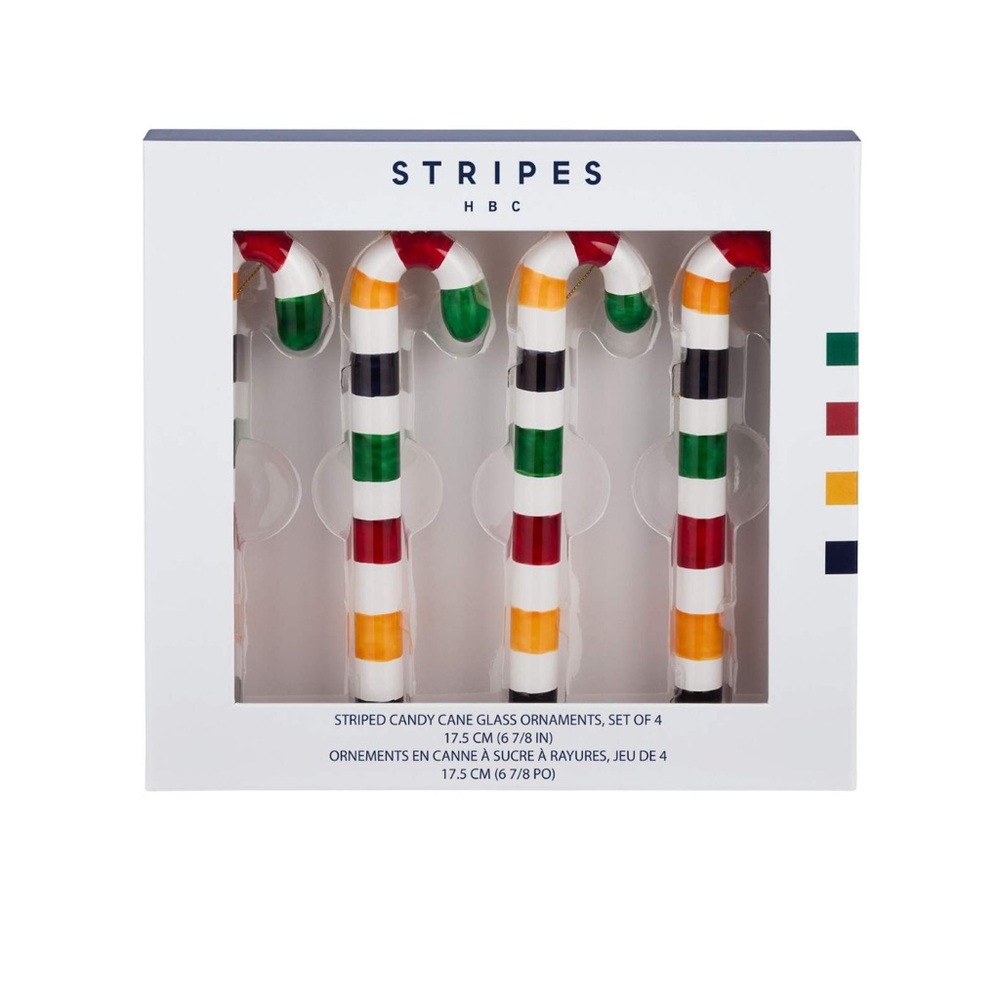 Hudson’s Bay Strips HBC Stripes Multi-Striped Candy Glass Ornaments